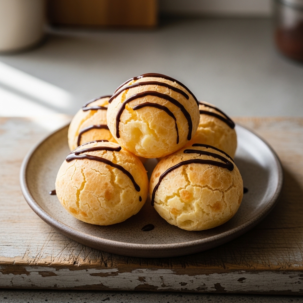 “Keto-Friendly Brazilian Cheese Bread (Pão de Queijo) with Cacao Drizzle”